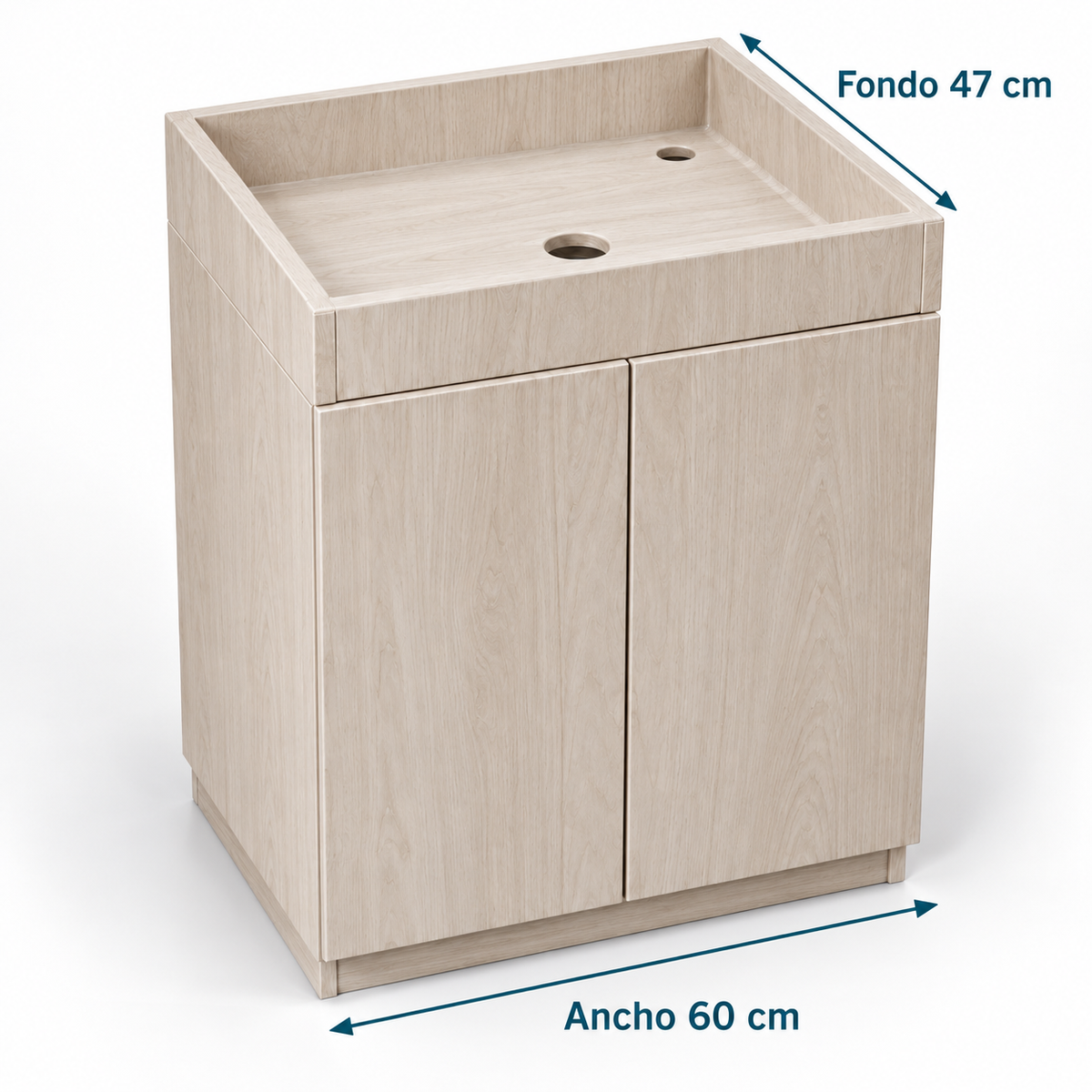 Medidas del mueble: ancho 60 cm y fondo 47 cm