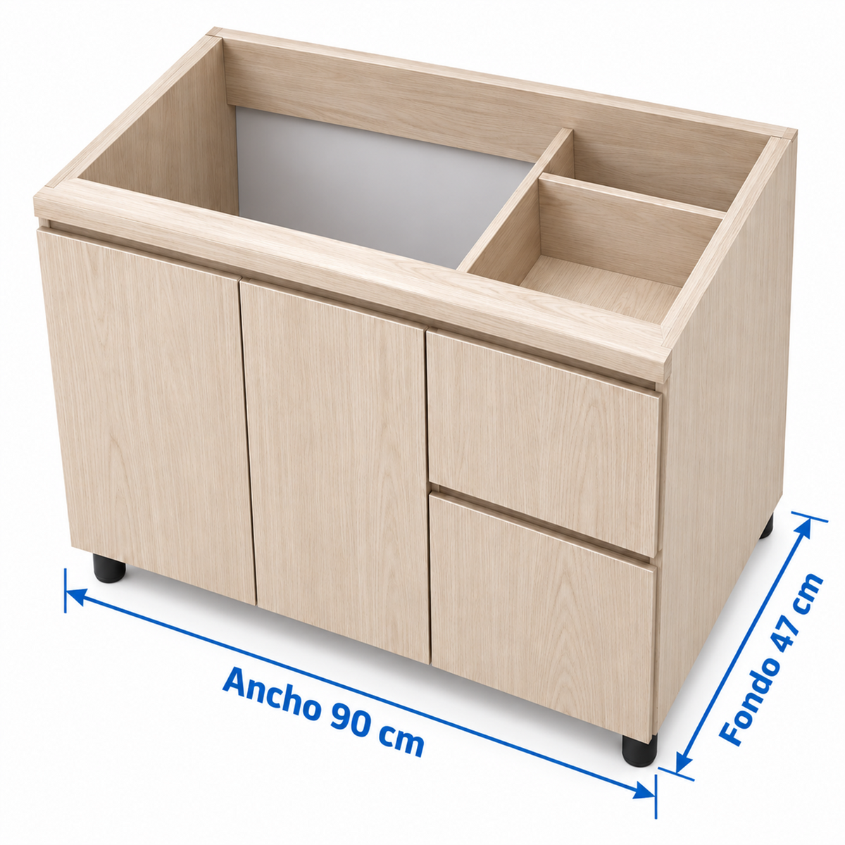 Medidas del mueble solo: ancho 90 cm y fondo 47 cm