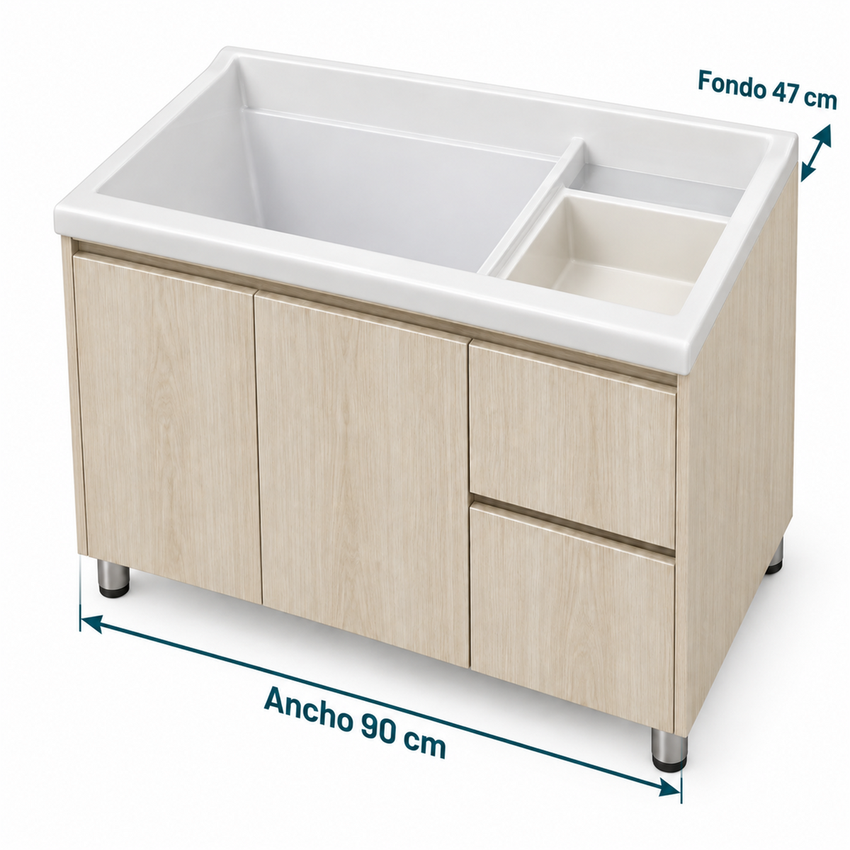 Mueble Con Lavadero Y Cajones 90 X 47 Cm: medidas