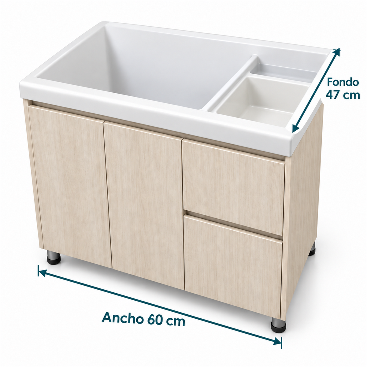 Mueble Con Lavadero Y Cajones 60 X 47 Cm: medidas