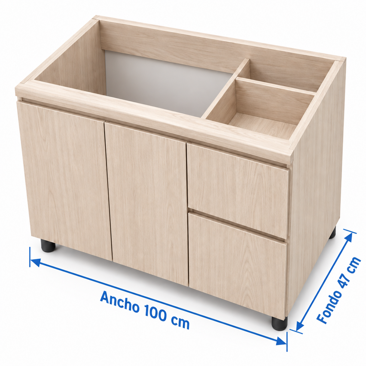 Medidas del mueble solo: ancho 100 cm y fondo 47 cm