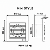 Medidas y dimensiones del extractor MINI STYLE TIMER MAICO