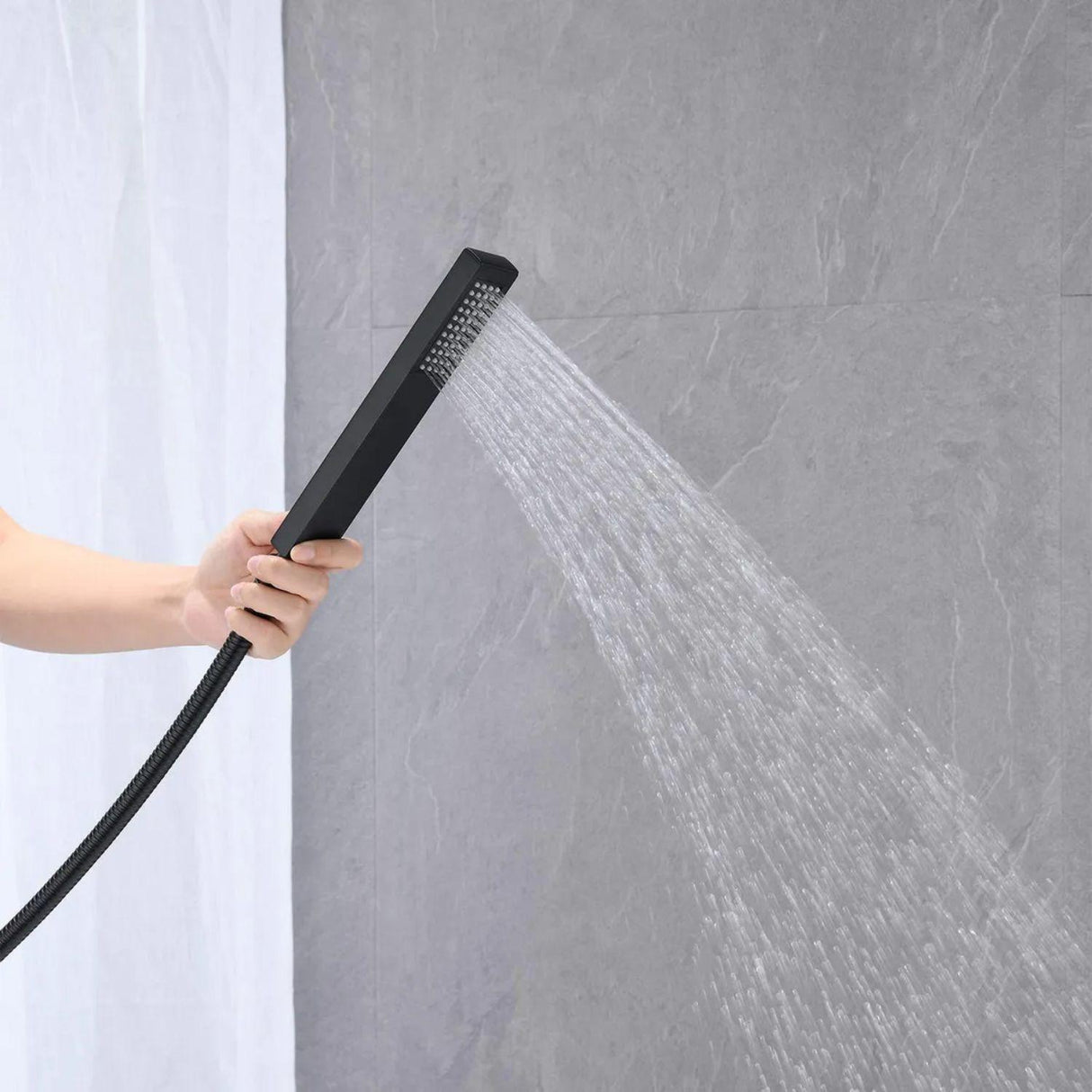 Grifería Bañera de Poste Negra con Ducha Manual | Monocontrol Piso Niagara