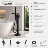Grifería Bañera de Poste Negra con Ducha Manual | Monocontrol Piso Niagara