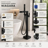 Grifería Bañera de Poste Negra con Ducha Manual | Monocontrol Piso Niagara