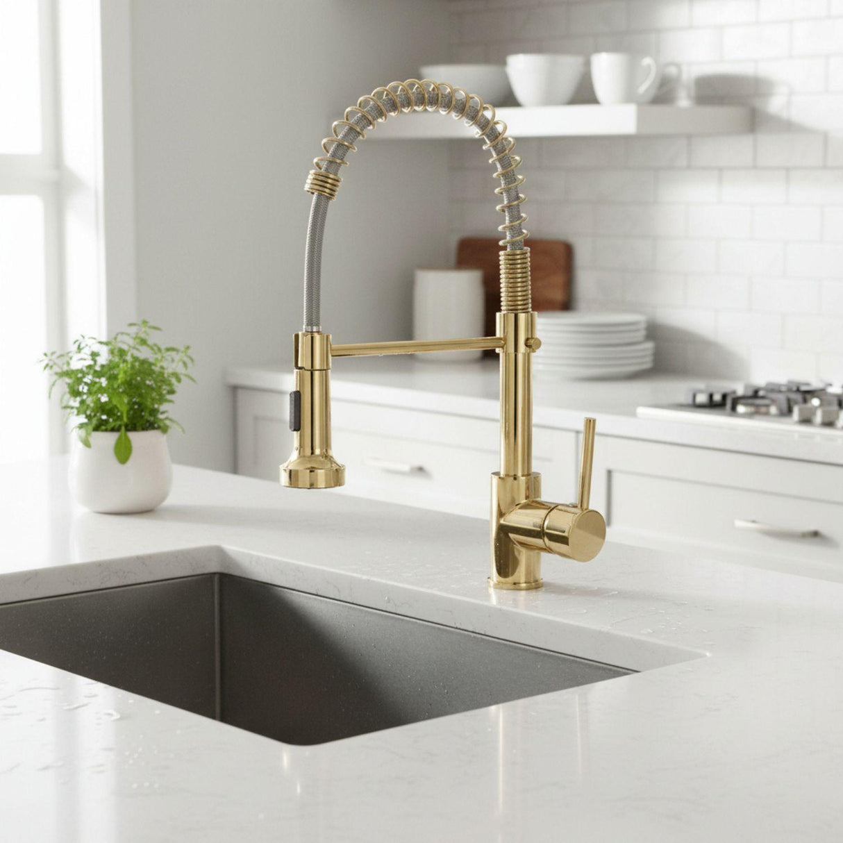 Grifería Monocontrol Lavaplatos Flexible Oro Tipo Chef Extraíble Premium