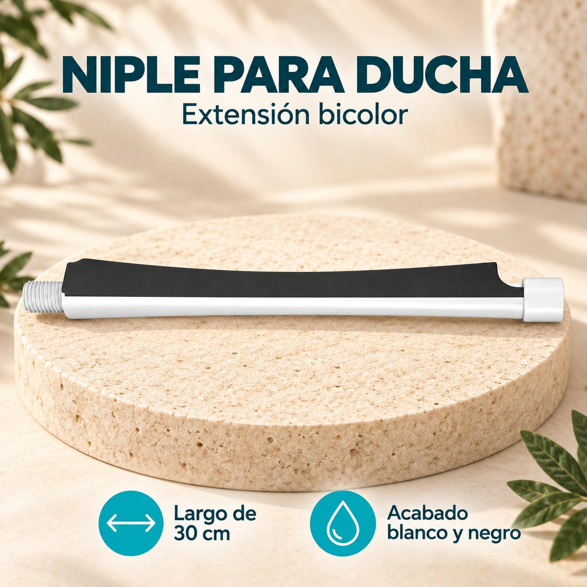 Características de Niple Blanco Y Negro Para Ducha 30 Cm
