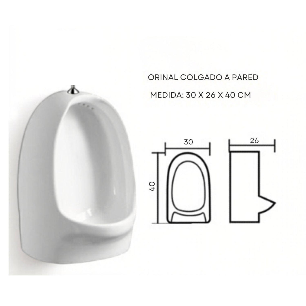 Orinal en Porcelana Blanco de Pared con Adaptador y Sifón | Urinario Cerámico Valdini