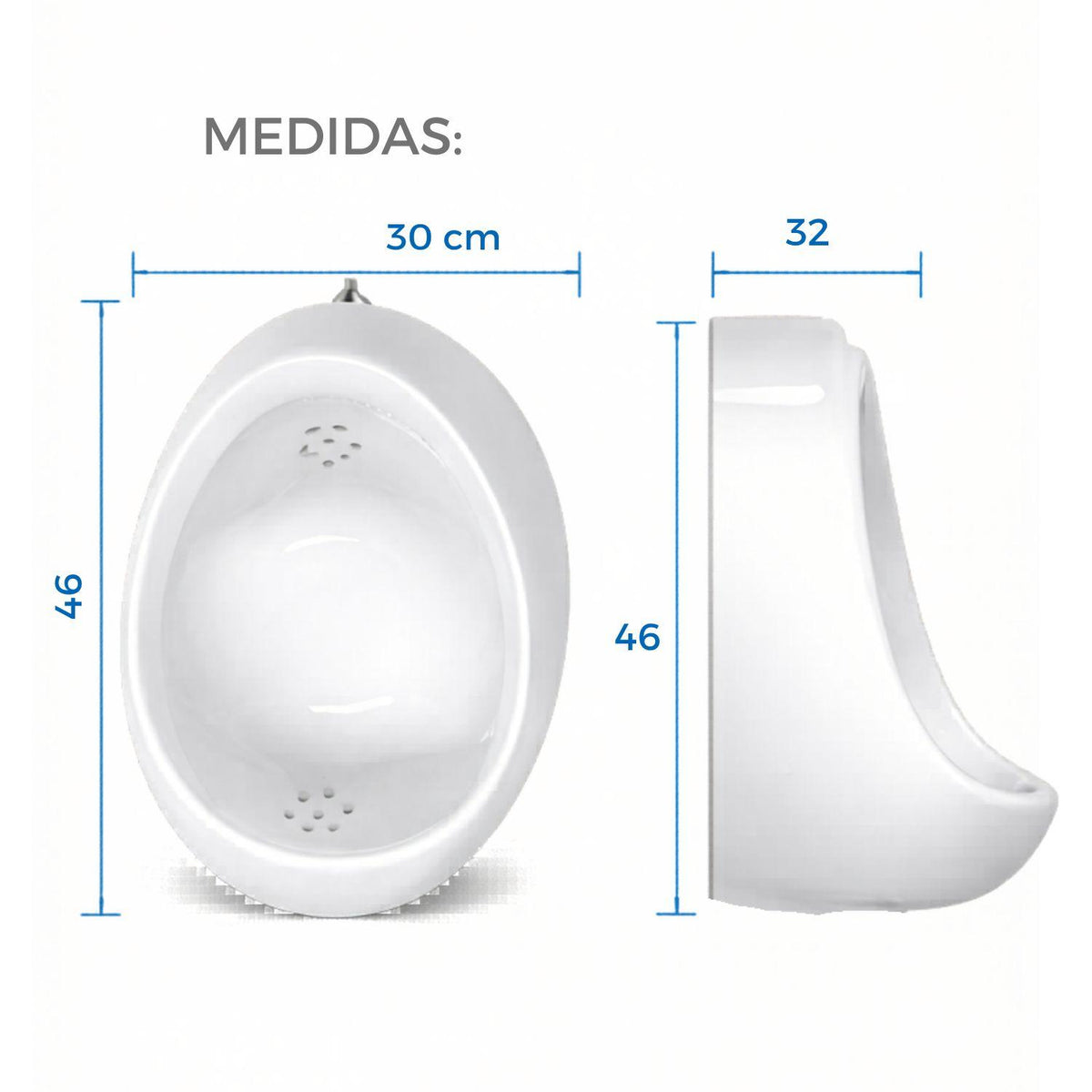Orinal de pared blanco en porcelana de 30 × 32 × 46 cm, vista 3