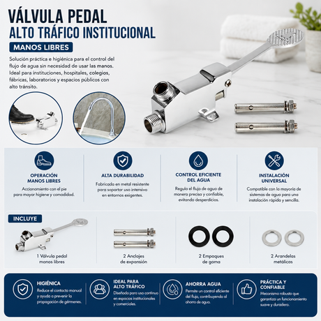 Kit Lavaplatos Institucional 36 × 39 cm Acero Inoxidable con Grifería + Válvula Pedal Manos Libres