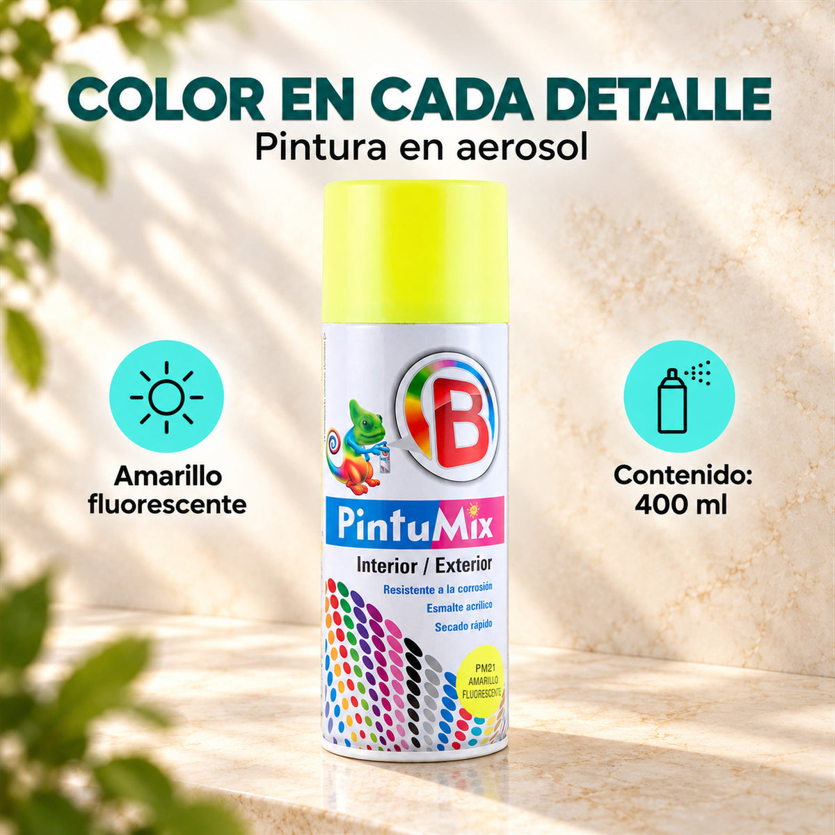 Pintura en Aerosol Amarillo Fluorescente de 400 ml — características