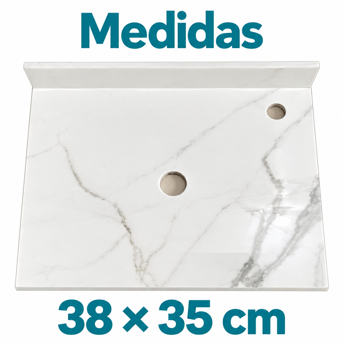 Placa Sinterizada Blanca Para Lavamanos 38 X 35 Cm - medidas