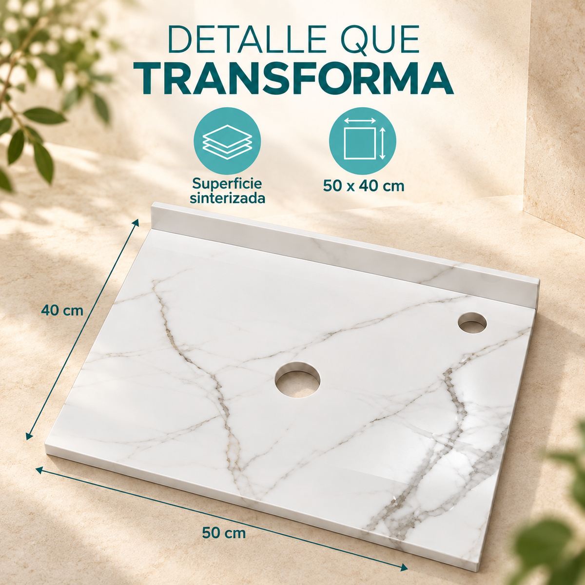 Placa Sinterizada Blanca Para Lavamanos 50 X 40 Cm - detalle