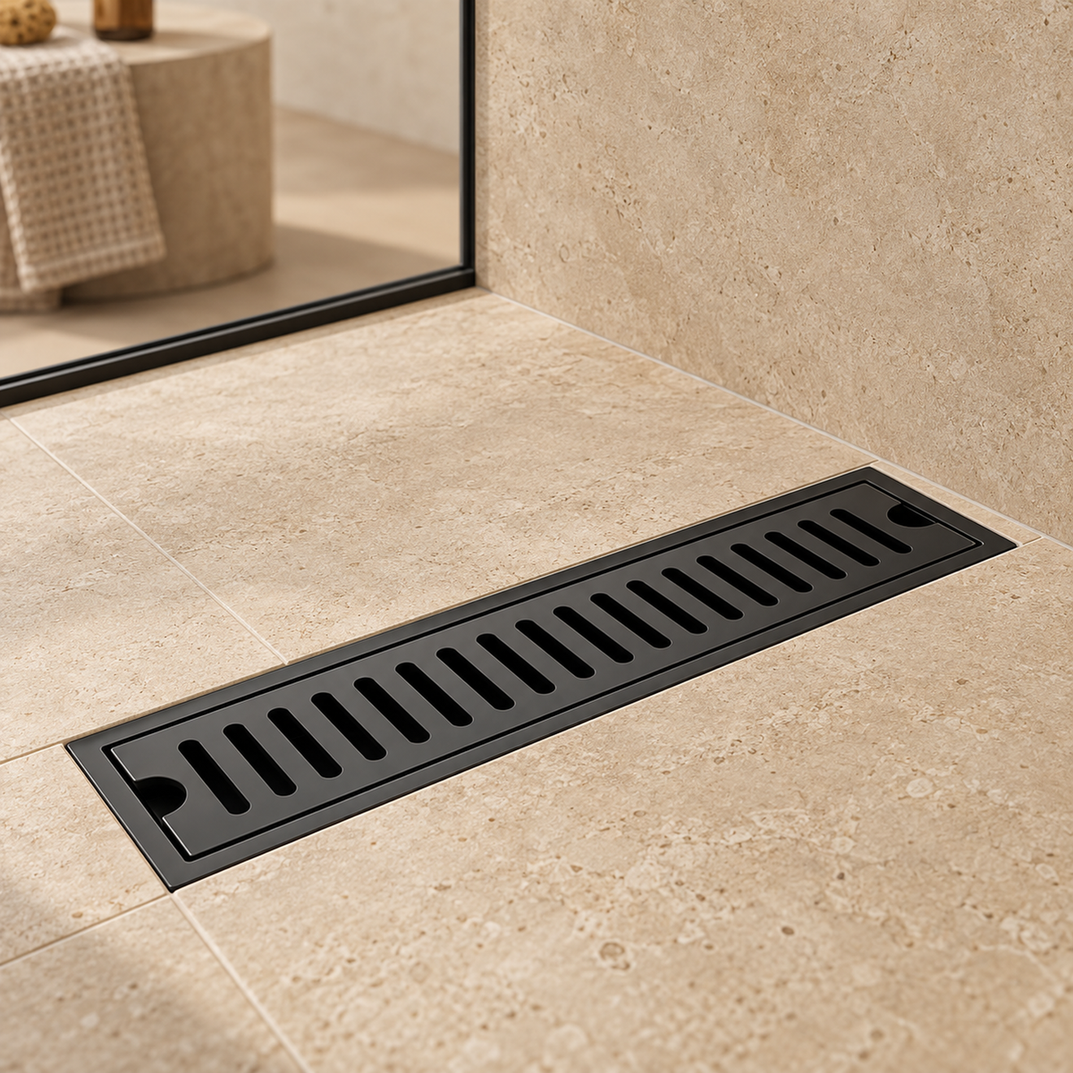 Rejilla Lineal Ranurada Negra Para Piso 40 x 10 cm — ambientacion