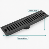Rejilla Lineal Ranurada Negra Para Piso 40 x 10 cm — medidas