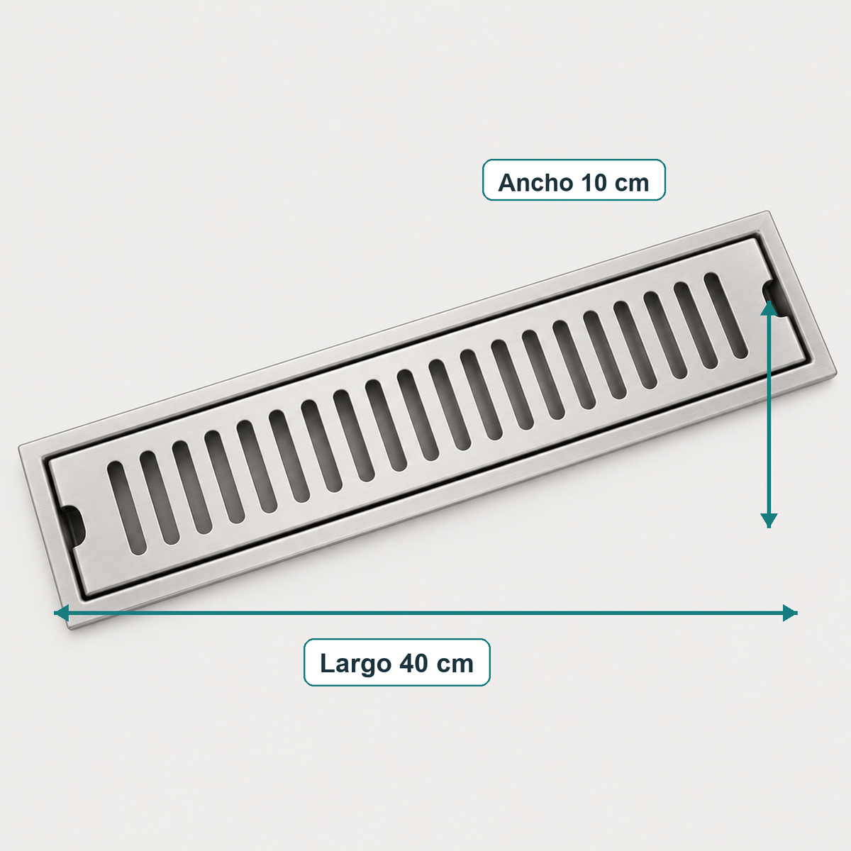 Rejilla Lineal Ranurada Satinada Para Piso 40 x 10 cm — medidas
