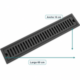 Rejilla Lineal Ranurada Negra Para Piso 60 x 10 cm — medidas