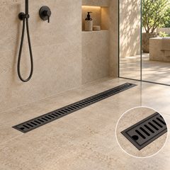 Rejilla Lineal Ranurada Negra Para Piso 80 x 10 cm