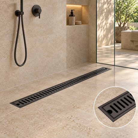 Rejilla Lineal Ranurada Negra Para Piso 80 x 10 cm