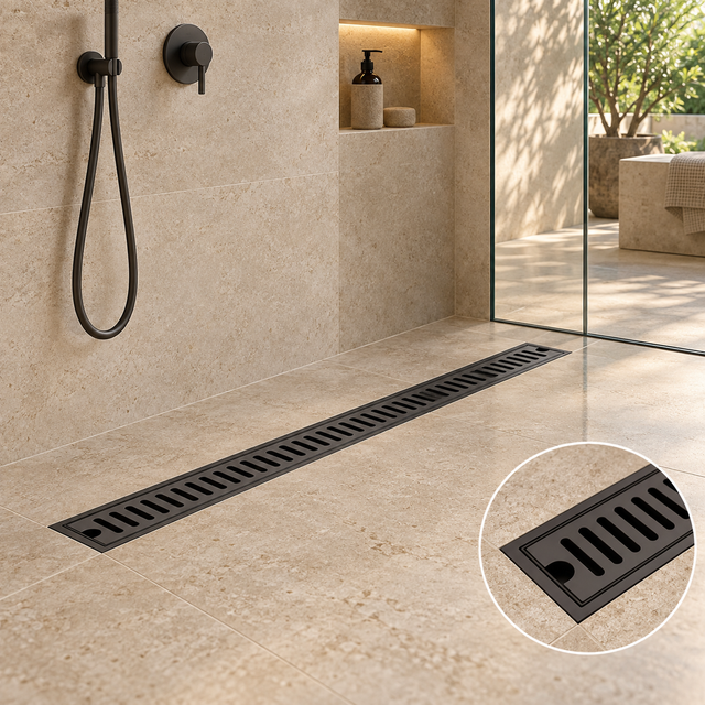 Rejilla Lineal Ranurada Negra Para Piso 80 x 10 cm — portada