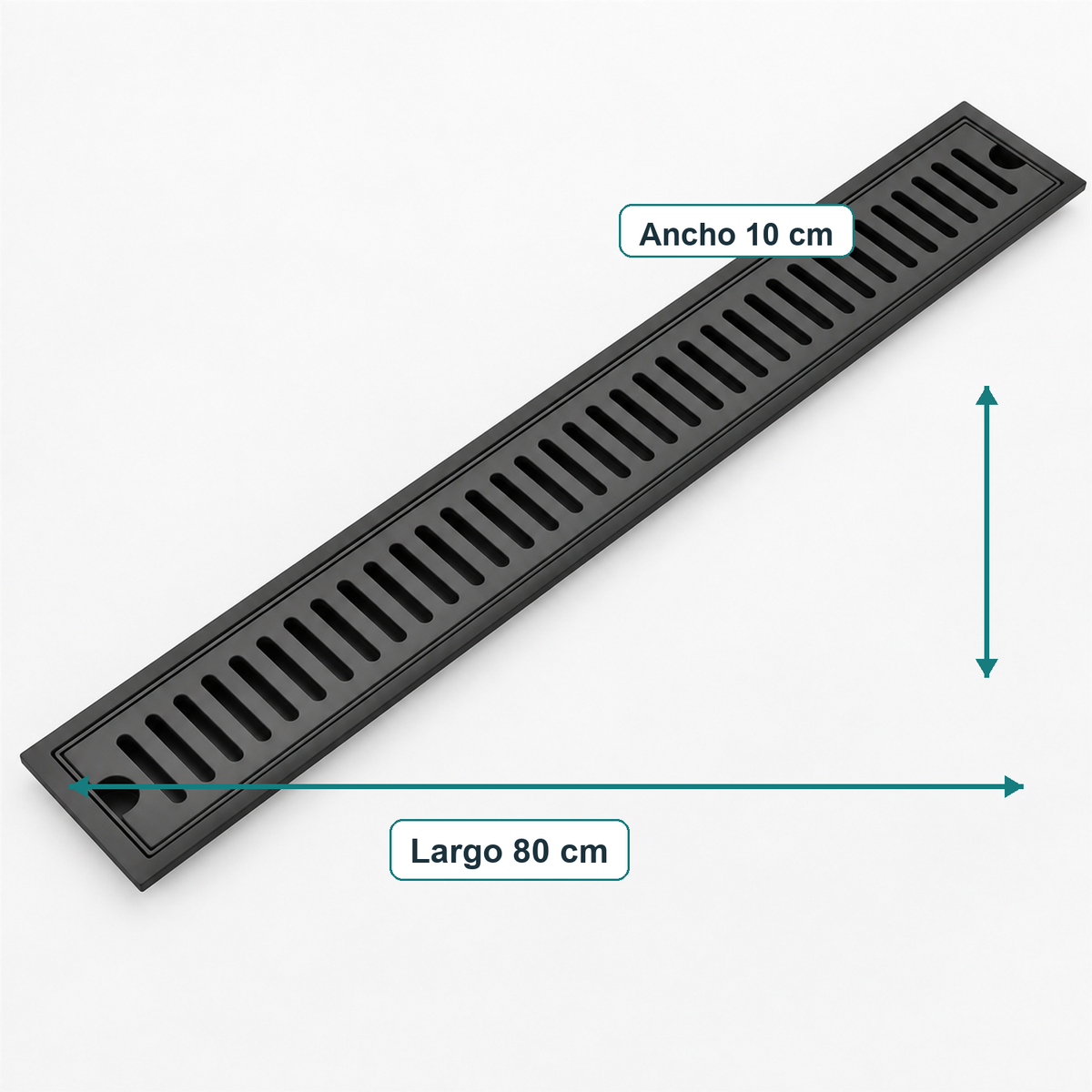 Rejilla Lineal Ranurada Negra Para Piso 80 x 10 cm — medidas