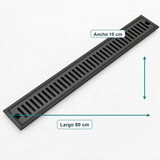 Rejilla Lineal Ranurada Negra Para Piso 80 x 10 cm — medidas