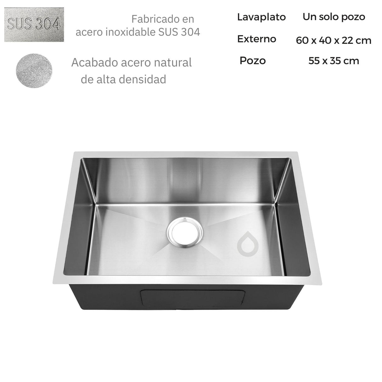 Lavaplatos Acero 304 De 60x40 cm