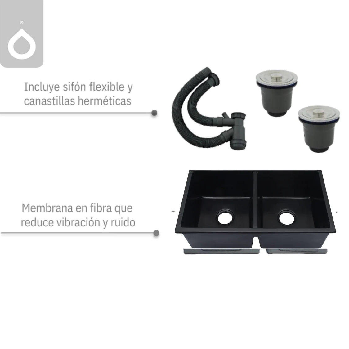 Lavaplatos De Lujo Doble Poceta En Acero Inoxidable SUS 304 - 78x45x21 cm - Instalación Bajo y Sobre Mesón - Incluye Canastillas y Sifón