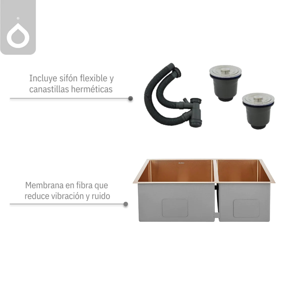 Lavaplatos De Lujo Doble Poceta En Acero Inoxidable SUS 304 - 78x45x21 cm - Instalación Bajo y Sobre Mesón - Incluye Canastillas y Sifón