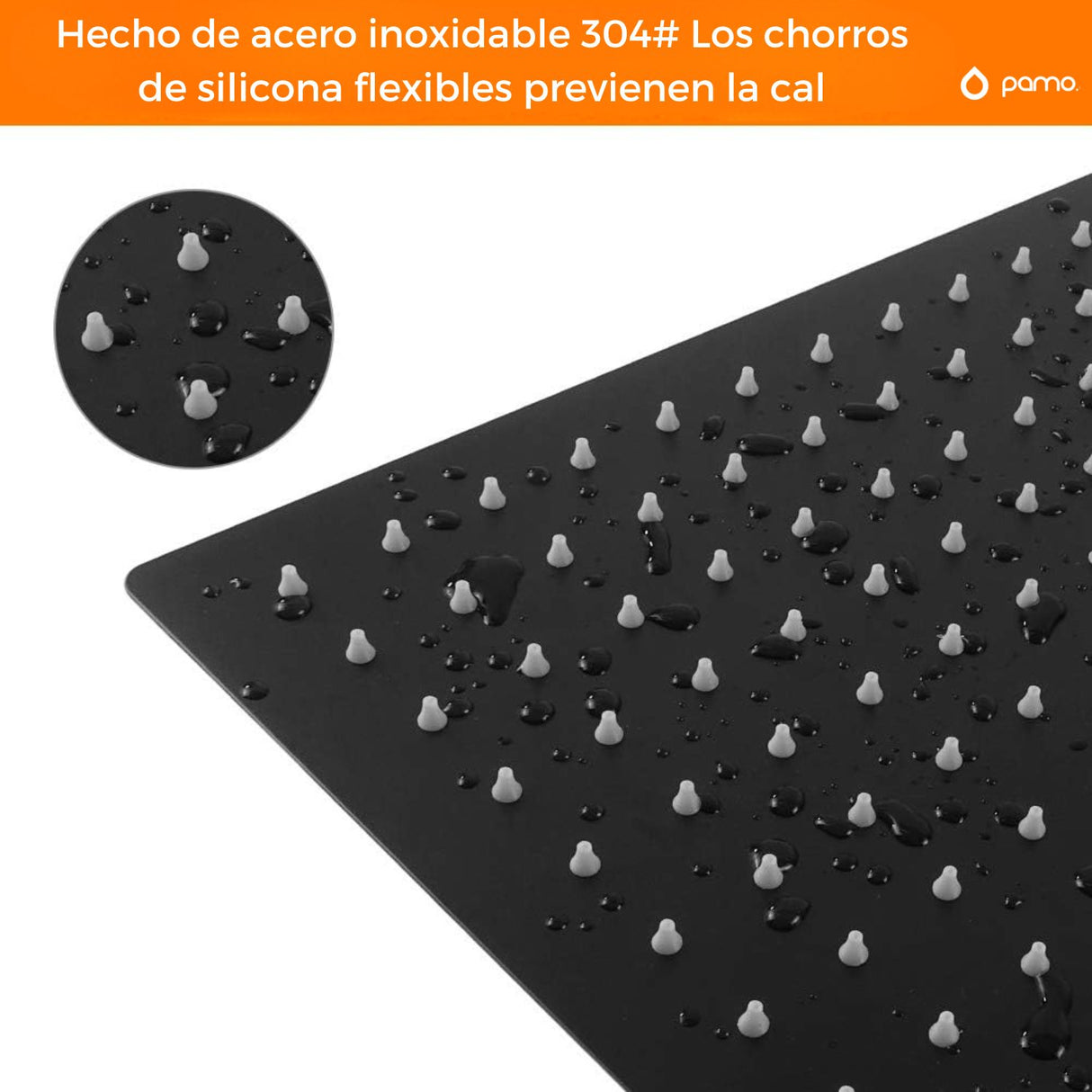 Ducha Regadera Cuadrada Color negro 15cm +Tubo