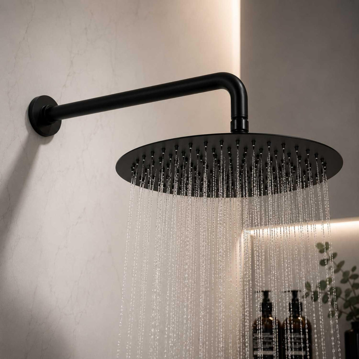 Regadera Redonda Negra 20 cm Acero Inoxidable con Tubo 35 cm y Escudo | Ducha Tipo Lluvia Moderna Premium para Baño