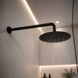 Regadera Redonda Negra 20 cm Acero Inoxidable con Tubo 35 cm y Escudo | Ducha Tipo Lluvia Moderna Premium para Baño