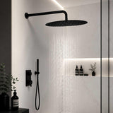 Regadera Redonda Negra 20 cm Acero Inoxidable con Tubo 35 cm y Escudo | Ducha Tipo Lluvia Moderna Premium para Baño