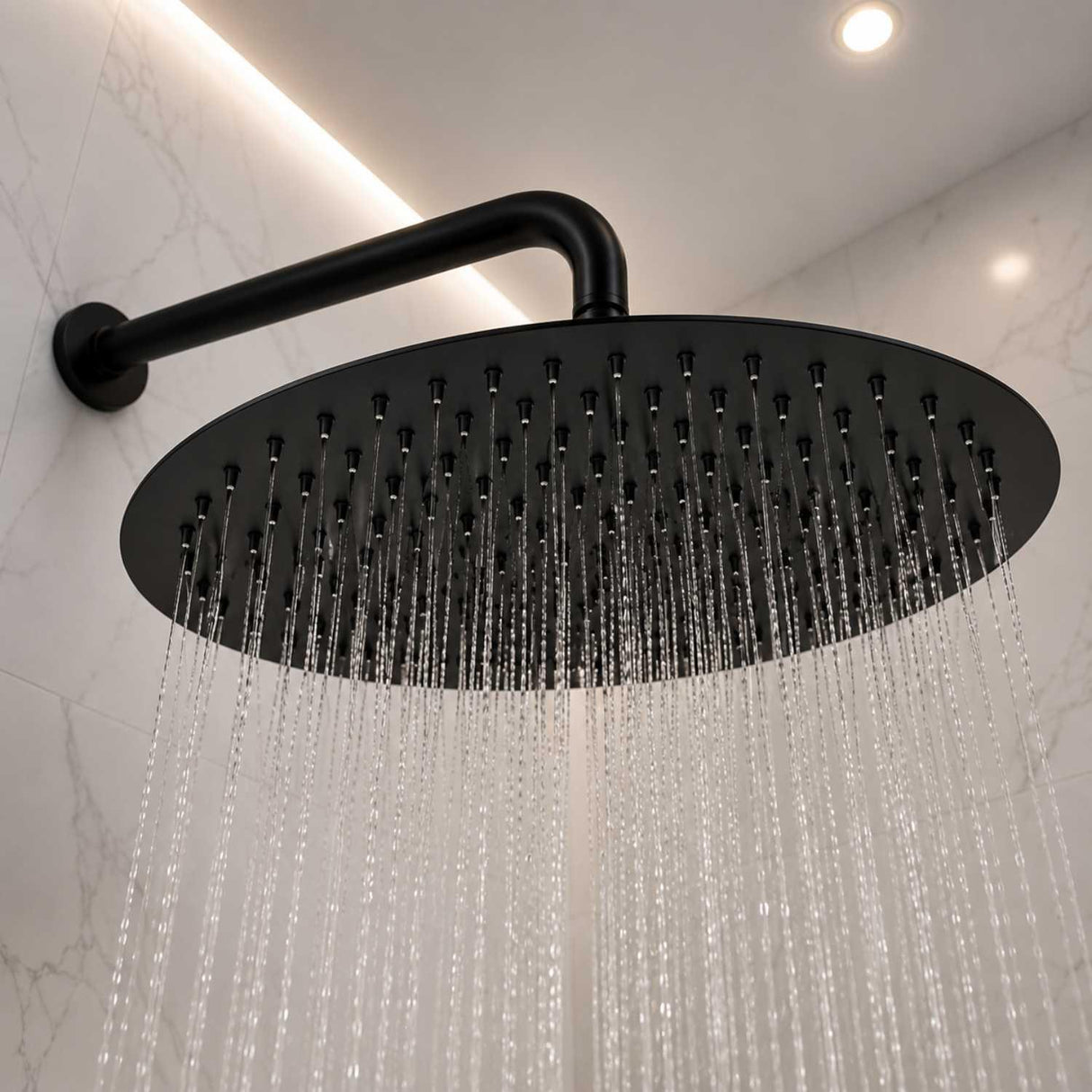 Regadera Redonda Negra 20 cm Acero Inoxidable con Tubo 35 cm y Escudo | Ducha Tipo Lluvia Moderna Premium para Baño