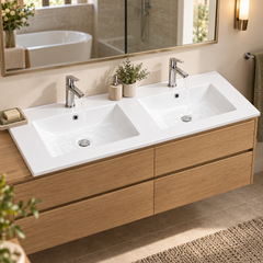 Lavamanos Integrado Doble De Porcelana Blanco 121 X 46 X 17 cm