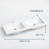 Lavamanos Integrado Doble De Porcelana Blanco 121 X 46 X 17 cm — medidas