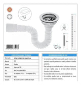 Sifon Lavaplatos Flexible Con Canastilla 4 Boccherin