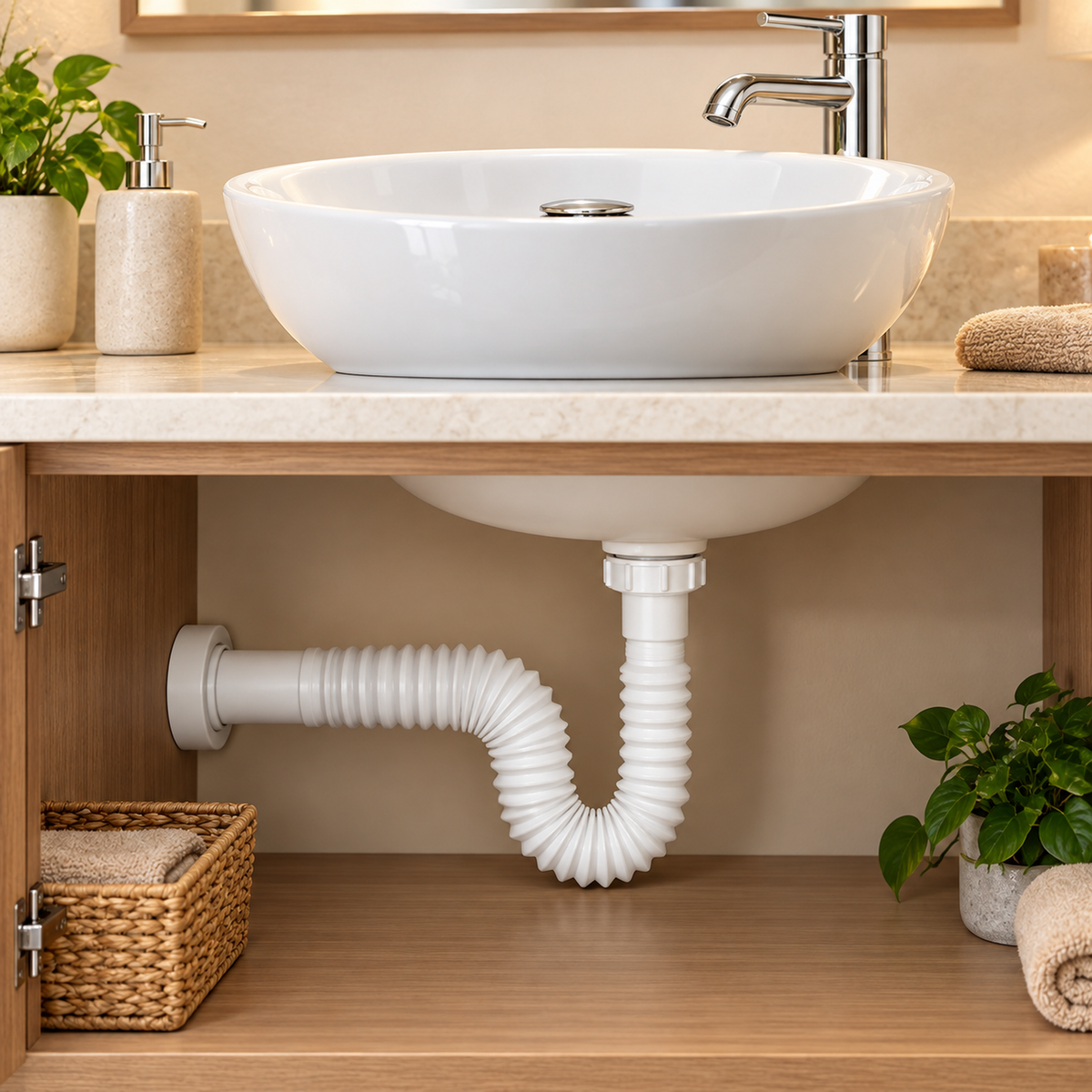 Sifón Flexible Blanco Eco Para Lavamanos - ambientación