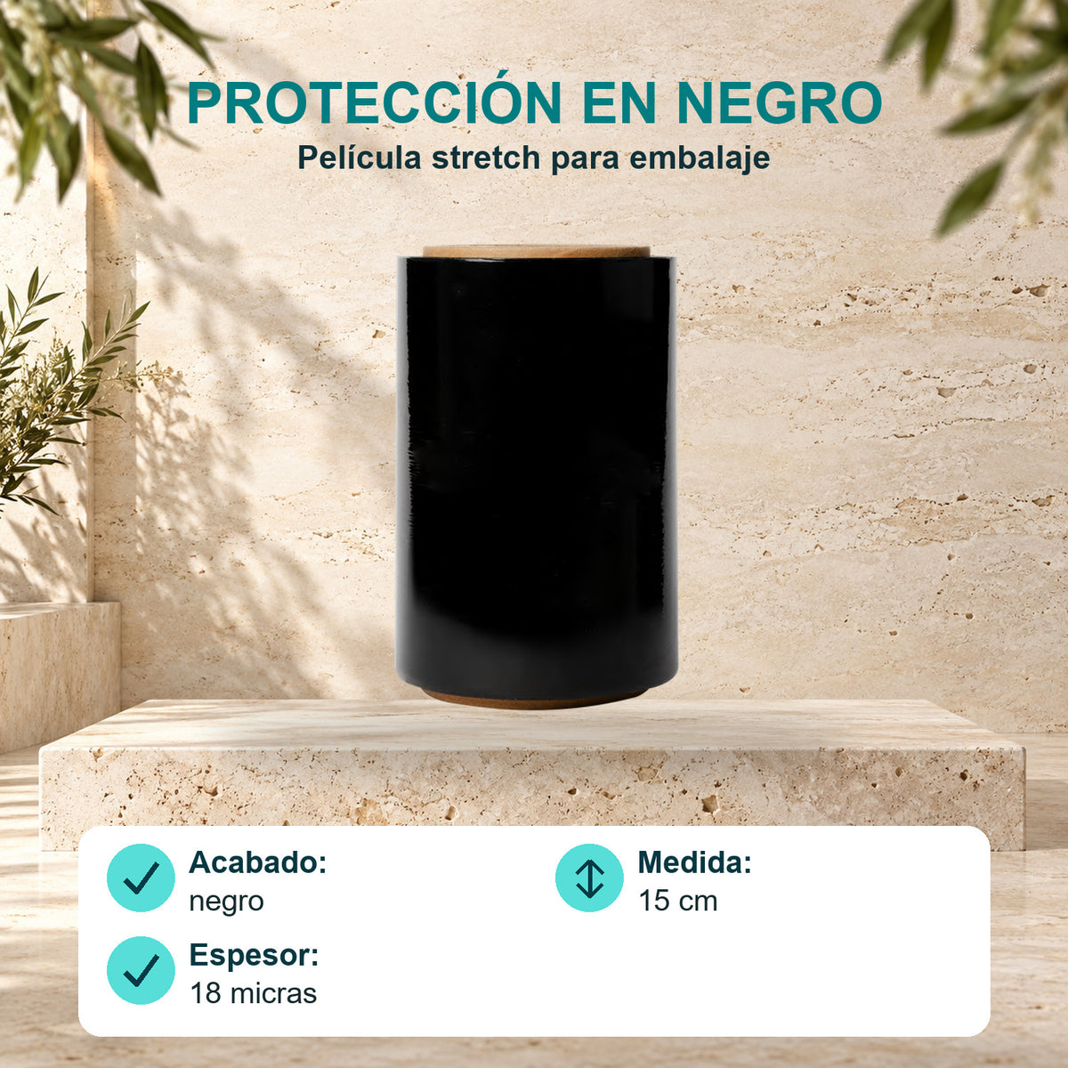 Película Stretch Negra 15 cm · 18 micras · características