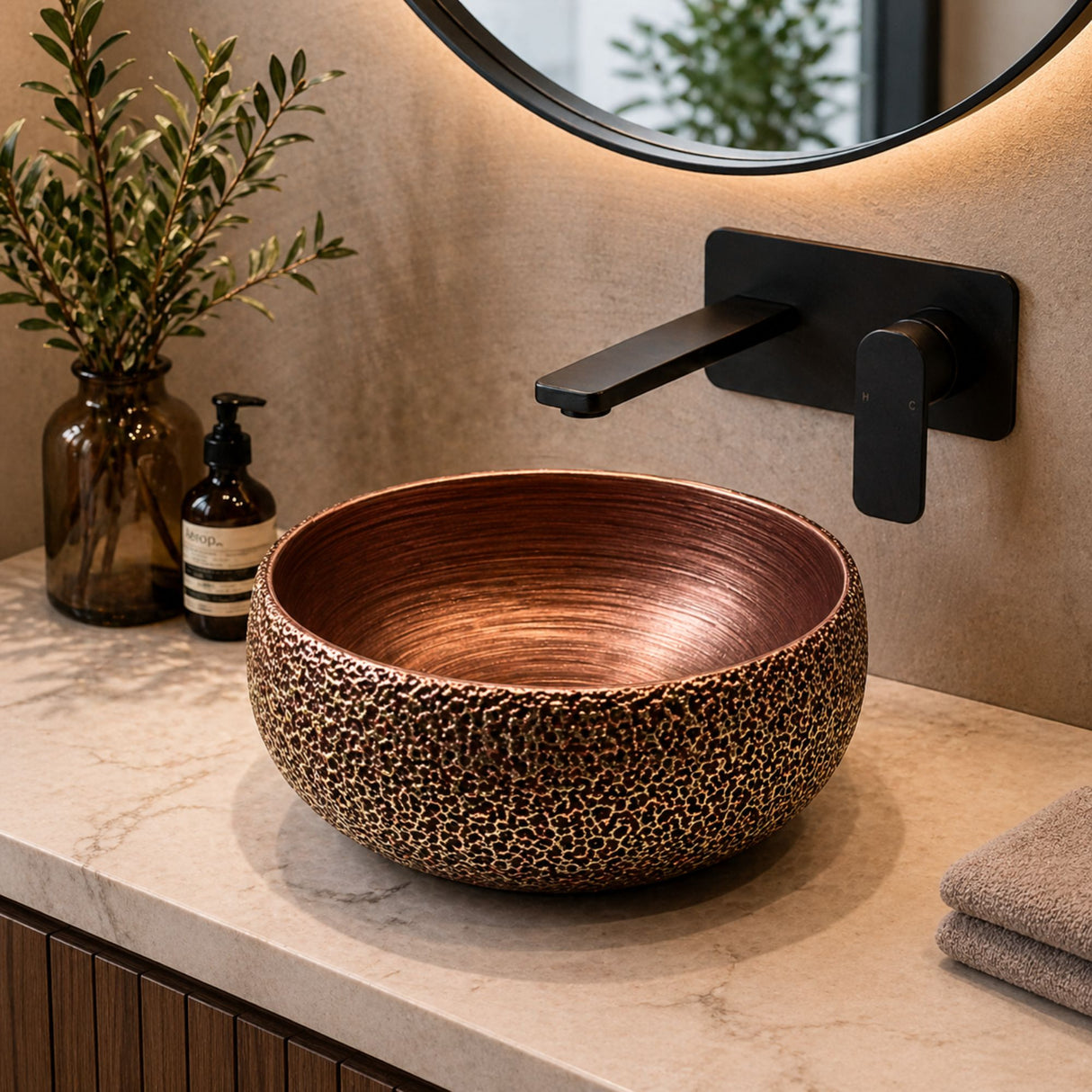 Lavamanos Sobreponer Terracota 40 x 40 x 15.5 cm | Diseño Moderno Elegante para Baño