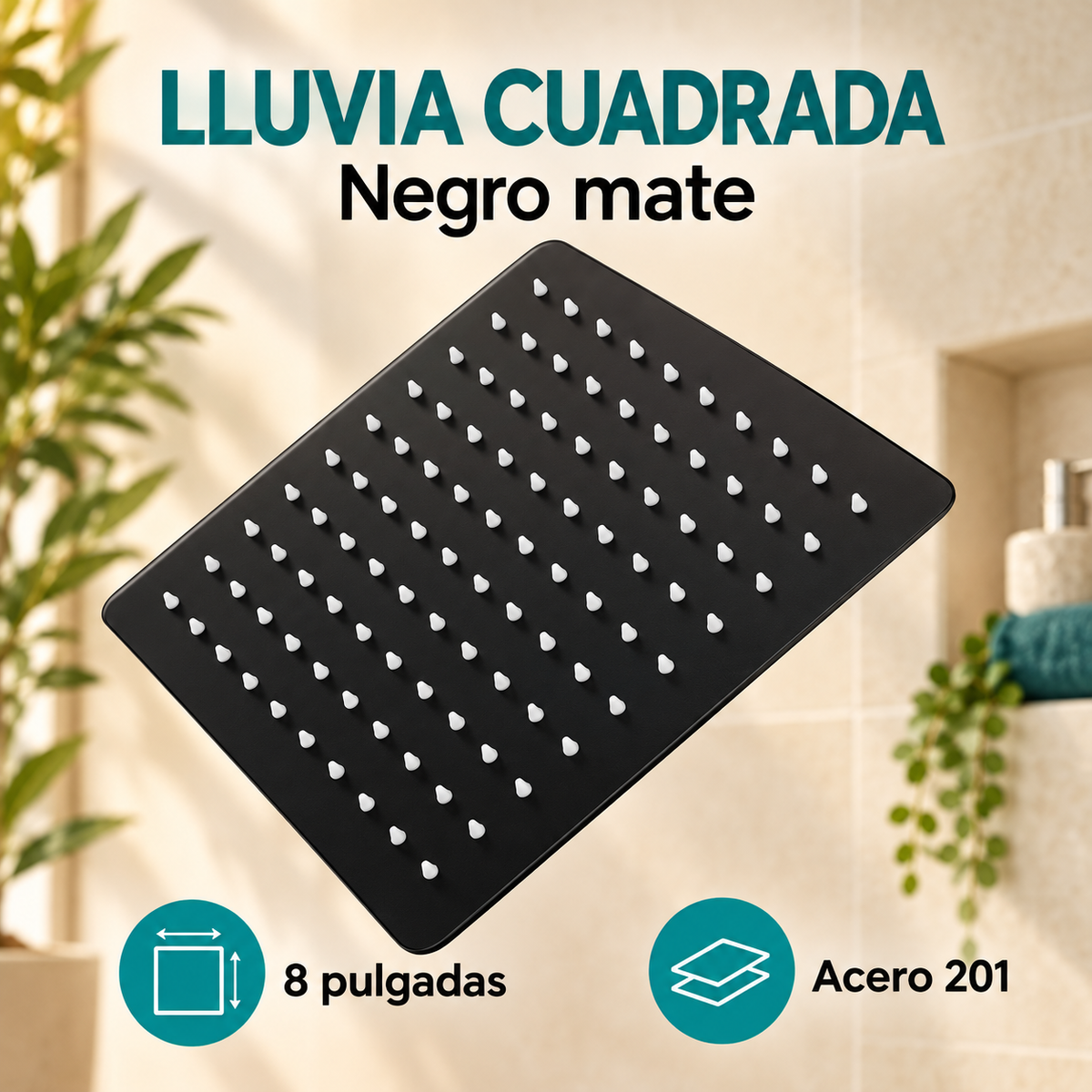 Regadera cuadrada negra mate de 8 pulgadas — 03-detalle