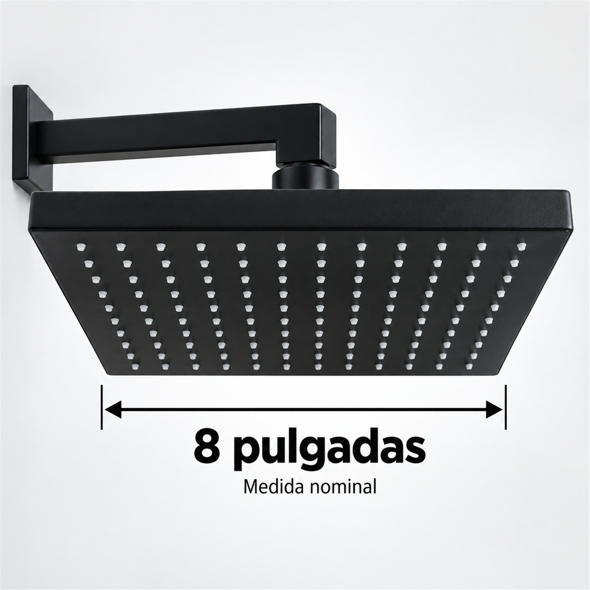 Medida nominal de regadera cuadrada negra mate de 8 pulgadas