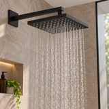 Regadera negra mate instalada en baño contemporáneo