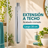 Detalle comercial de extensión cromada para ducha de techo de 20 cm