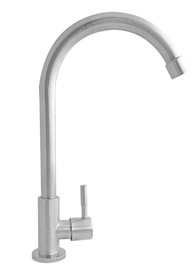 Grifería Cuello Cisne Individual Agua Fría en Acero Inoxidable Lavaplatos o Lavamanos