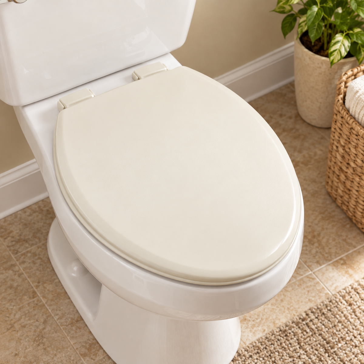 Tapa Asiento Beige De Cierre Lento Para Sanitario — segunda ambientación