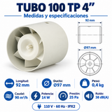 Medidas y especificaciones del extractor axial TUBO 100 TP 4 pulgadas
