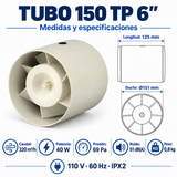 Medidas y especificaciones del extractor axial TUBO 150 TP 6 pulgadas