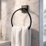 Toallero Redondo Negro para Baño Metálico de Pared | Porta Toalla de Mano Moderno con Base Cuadrada
