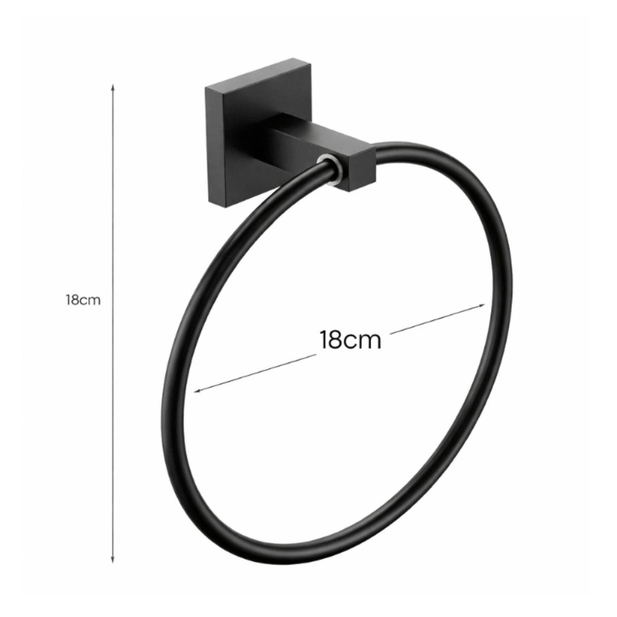 Toallero Redondo Negro para Baño Metálico de Pared | Porta Toalla de Mano Moderno con Base Cuadrada